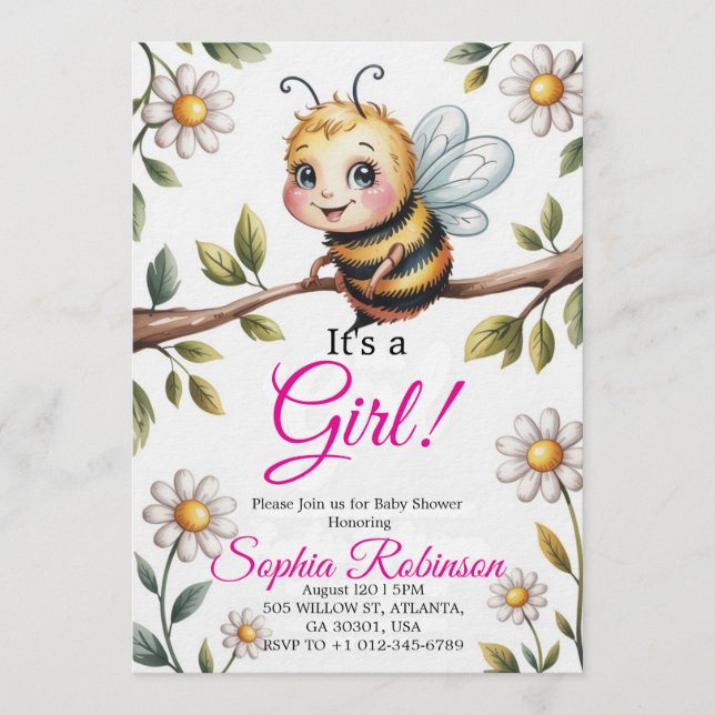 Cute Bee & Daisy Baby Shower Invitation (Front)