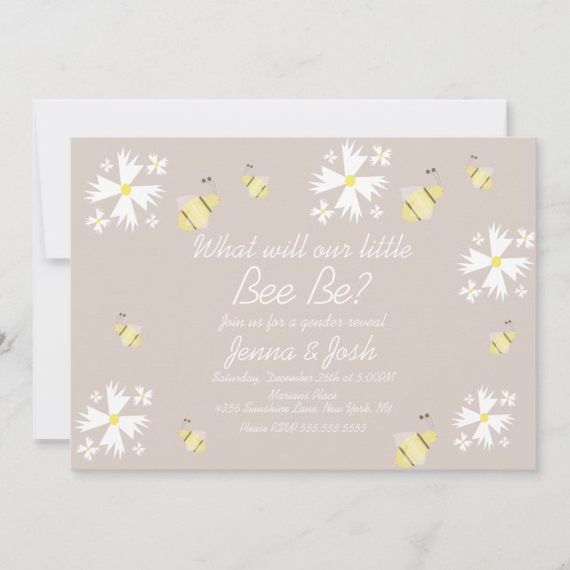 Cute Bee Daisy Floral Gender Reveal Earthy Tones Card (Front)