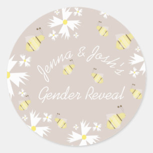 Cute Bee Daisy Floral Gender Reveal Earthy Tones Classic Round Sticker