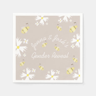 Cute Bee Daisy Floral Gender Reveal Earthy Tones   Napkin