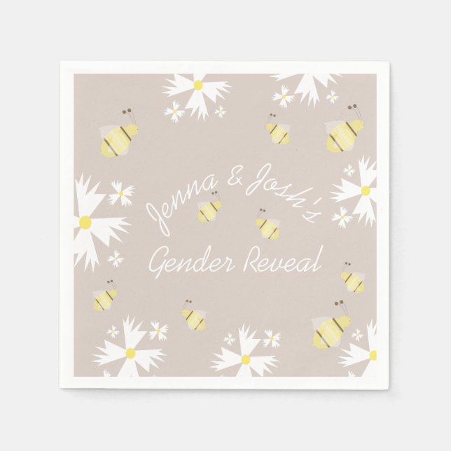 Cute Bee Daisy Floral Gender Reveal Earthy Tones   Napkin (Front)