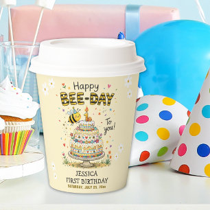 Cute Bee Day Birthday   Bumble Bee First Birthday Paper Cups