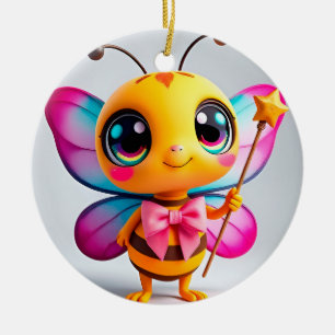 Cute Bee Fairy Cartoon Character Soft Pastel Shine Ceramic Tree Decoration