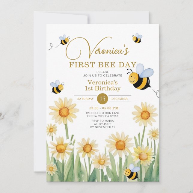 Cute Bee First Birthday Sweet To Bee One Party Invitation (Front)