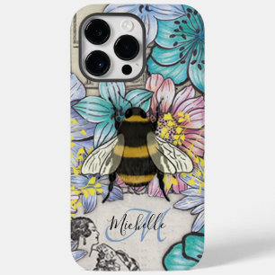 Cute  Bee floral Botanical monogram iPhone Case