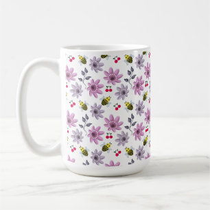 Cute Bee Floral Pattern Cottagecore Aesthetic Pink Coffee Mug