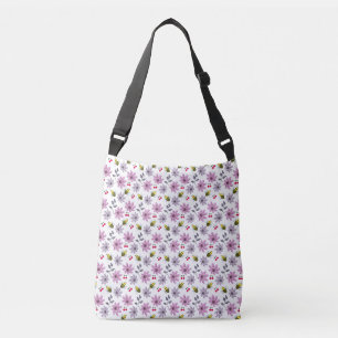Cute Bee Floral Pattern Cottagecore Aesthetic Pink Crossbody Bag