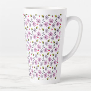 Cute Bee Floral Pattern Cottagecore Aesthetic Pink Latte Mug