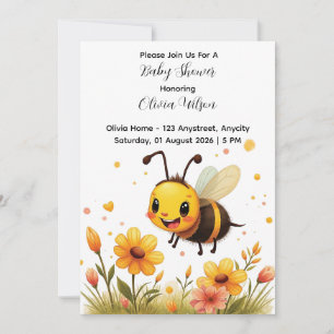 Cute Bee Flower Cartoon Invitation