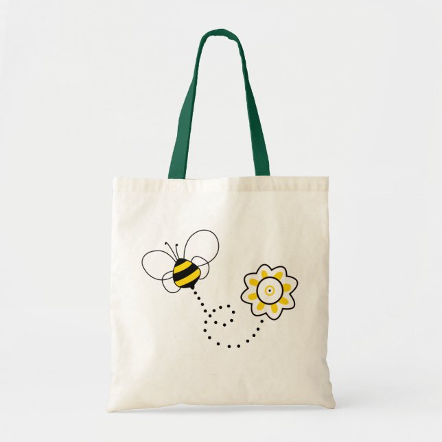 Cute Bee & Flower Tote Bag (Front)