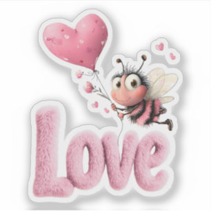 Cute Bee Fluffy Pink Love Heart Balloon Design