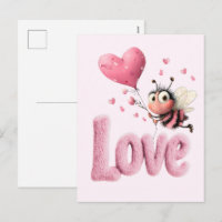 Cute Bee Fluffy Pink Love Heart Balloon Design