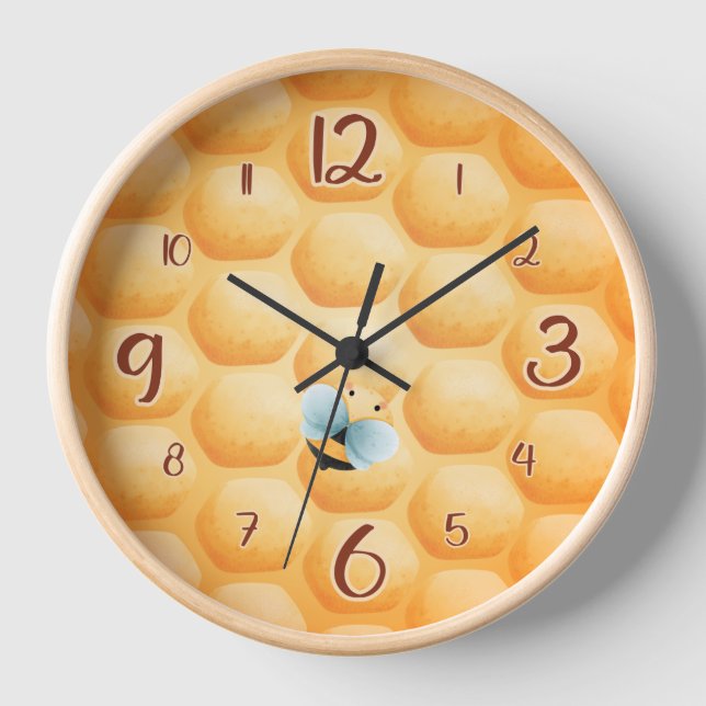 Cute bee fun round clock  (Front)