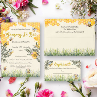 Cute Bee Garden Watercolor Boho Diaper Raffle Enclosure Card
