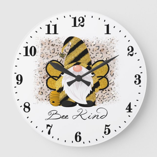 cute bee gnome lovers word art large clock (Front)