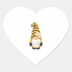 Cute Bee Gnome With Flowers   Heart Sticker