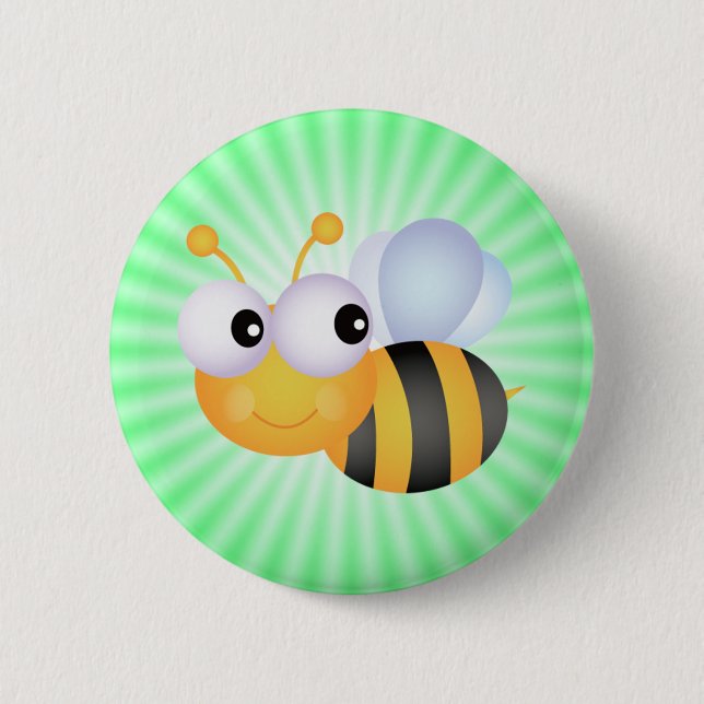 Cute Bee; Green 6 Cm Round Badge (Front)