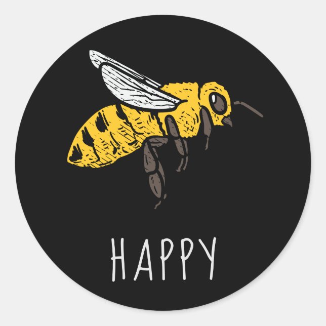 Cute Bee Happy Custom Classic Round Sticker (Front)
