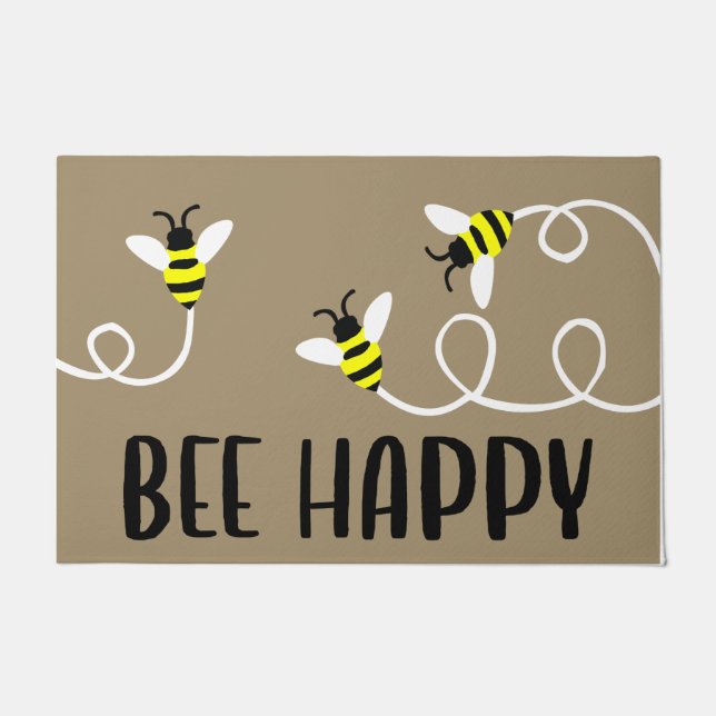 Cute Bee Happy Doormat, Animal Printed Mat (Front)