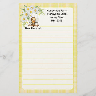 Cute "Bee happy" Pesonalised Stationery