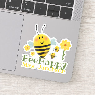 Cute Bee Happy Teacher Saying Watercolor Bee