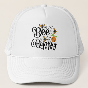 Cute bee happy word art  trucker hat
