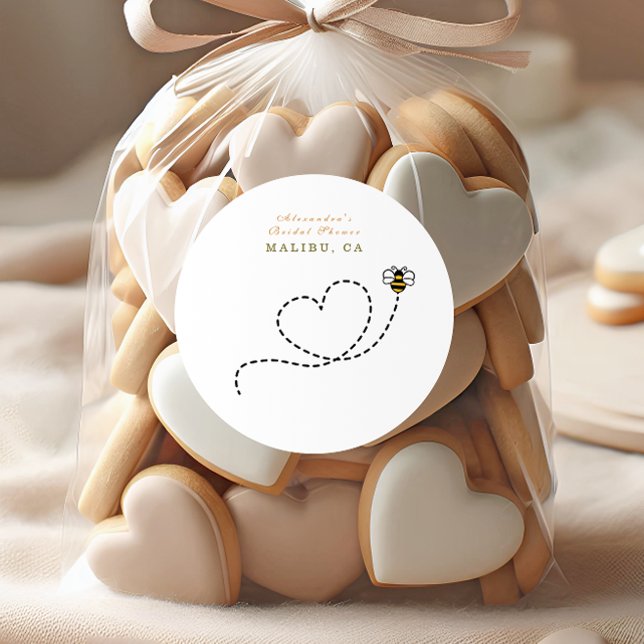Cute bee heart bridal shower classic round sticker (Creator Uploaded)