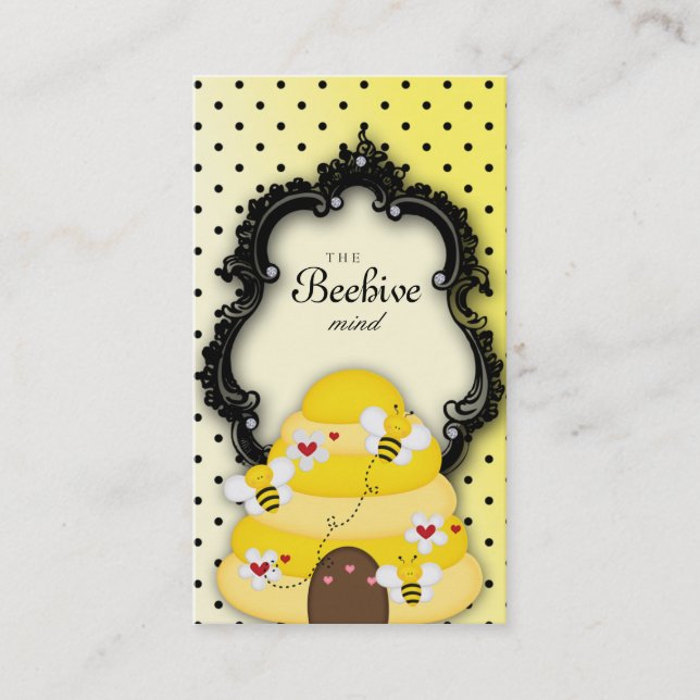 Cute Bee Hive Business Card Polka Dot (Front)