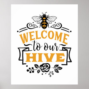 cute bee hive welcome word art poster