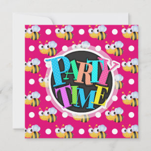 Cute Bee, Hot Pink & White Polka Dots Invitation
