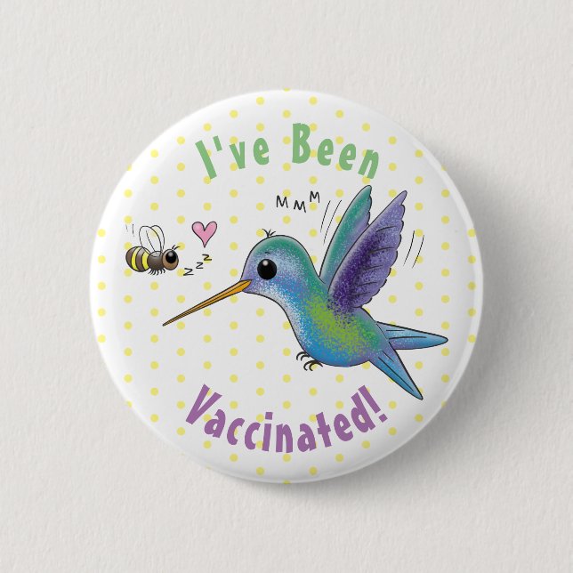 Cute bee hummingbird cartoon illustration 6 cm round badge (Front)