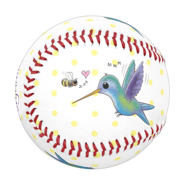 Cute bee hummingbird cartoon illustration baseball (Front Left)
