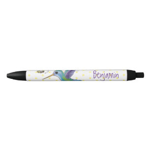 Cute bee hummingbird cartoon illustration black ink pen