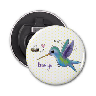 Cute bee hummingbird cartoon illustration bottle opener