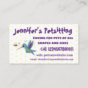 Cute bee hummingbird cartoon illustration business card