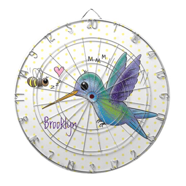 Cute bee hummingbird cartoon illustration dartboard (Front)