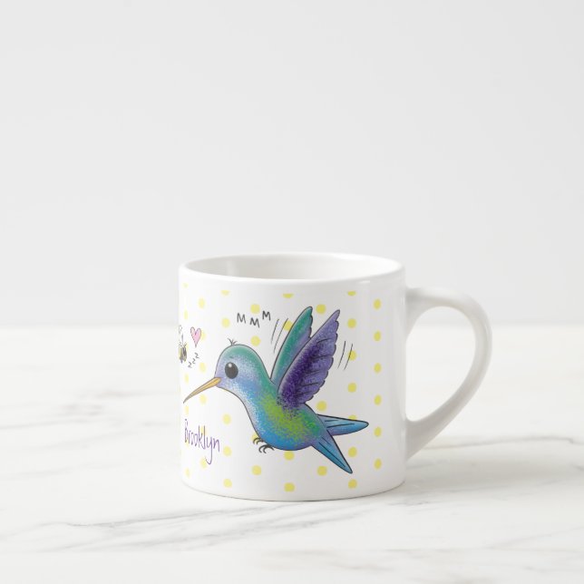 Cute bee hummingbird cartoon illustration espresso cup (Right)