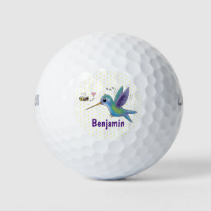 Cute bee hummingbird cartoon illustration golf balls