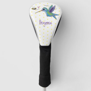 Cute bee hummingbird cartoon illustration golf head cover