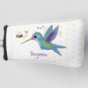 Cute bee hummingbird cartoon illustration golf head cover