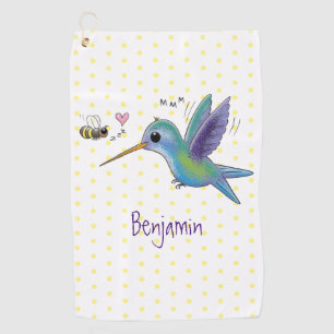 Cute bee hummingbird cartoon illustration golf towel