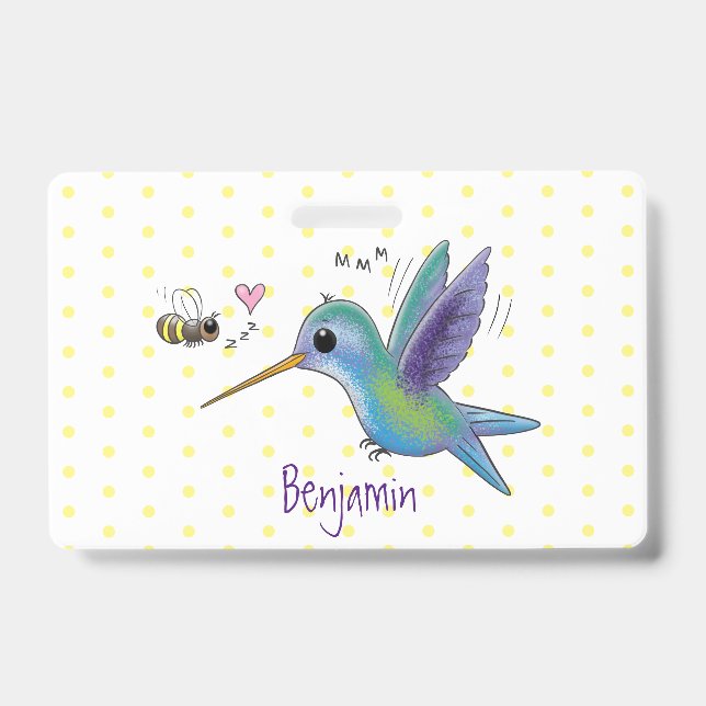 Cute bee hummingbird cartoon illustration ID badge (Front)