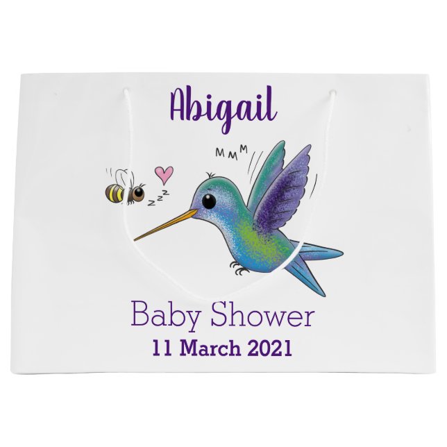 Cute bee hummingbird cartoon illustration large gift bag (Front)