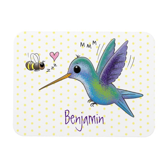 Cute bee hummingbird cartoon illustration magnet (Horizontal)