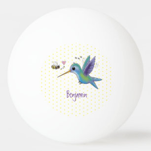Cute bee hummingbird cartoon illustration ping pong ball