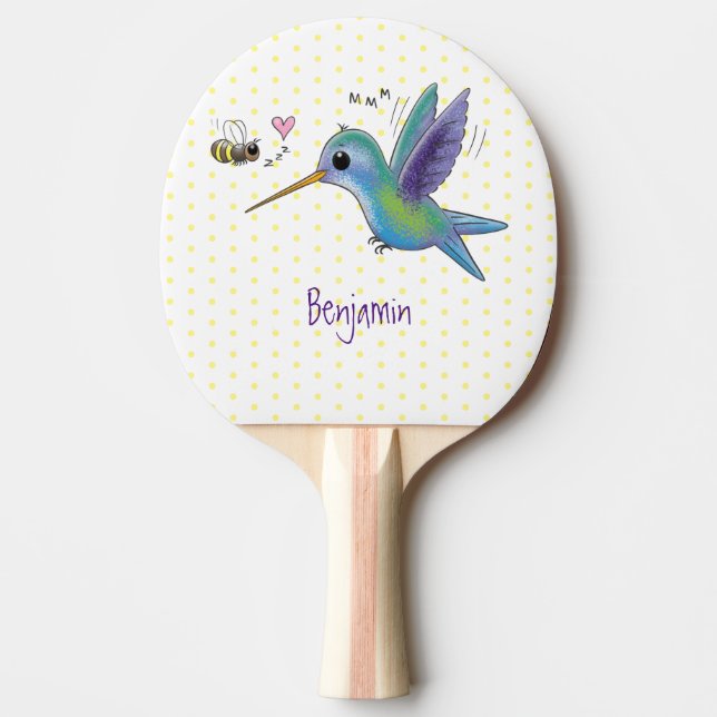 Cute bee hummingbird cartoon illustration ping pong paddle (Front)