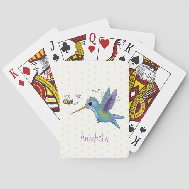 Cute bee hummingbird cartoon illustration playing cards (Back)