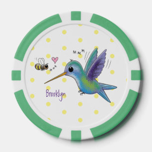 Cute bee hummingbird cartoon illustration poker chips