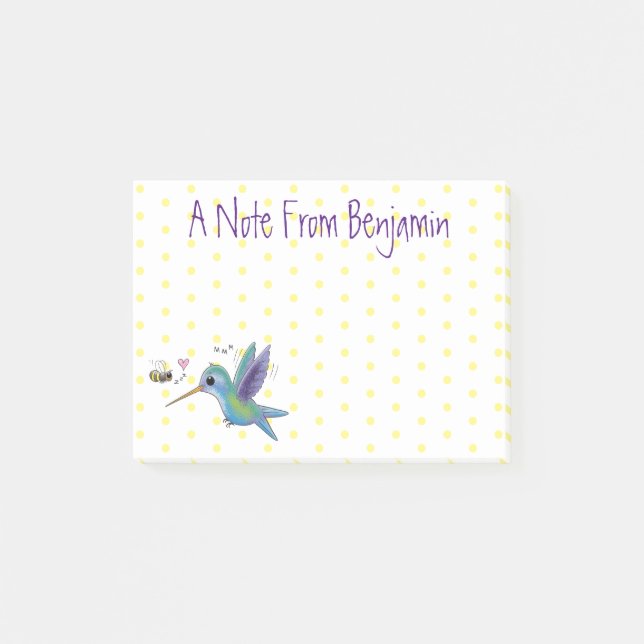 Cute bee hummingbird cartoon illustration post-it notes (Front)