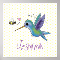 Cute bee hummingbird cartoon illustration